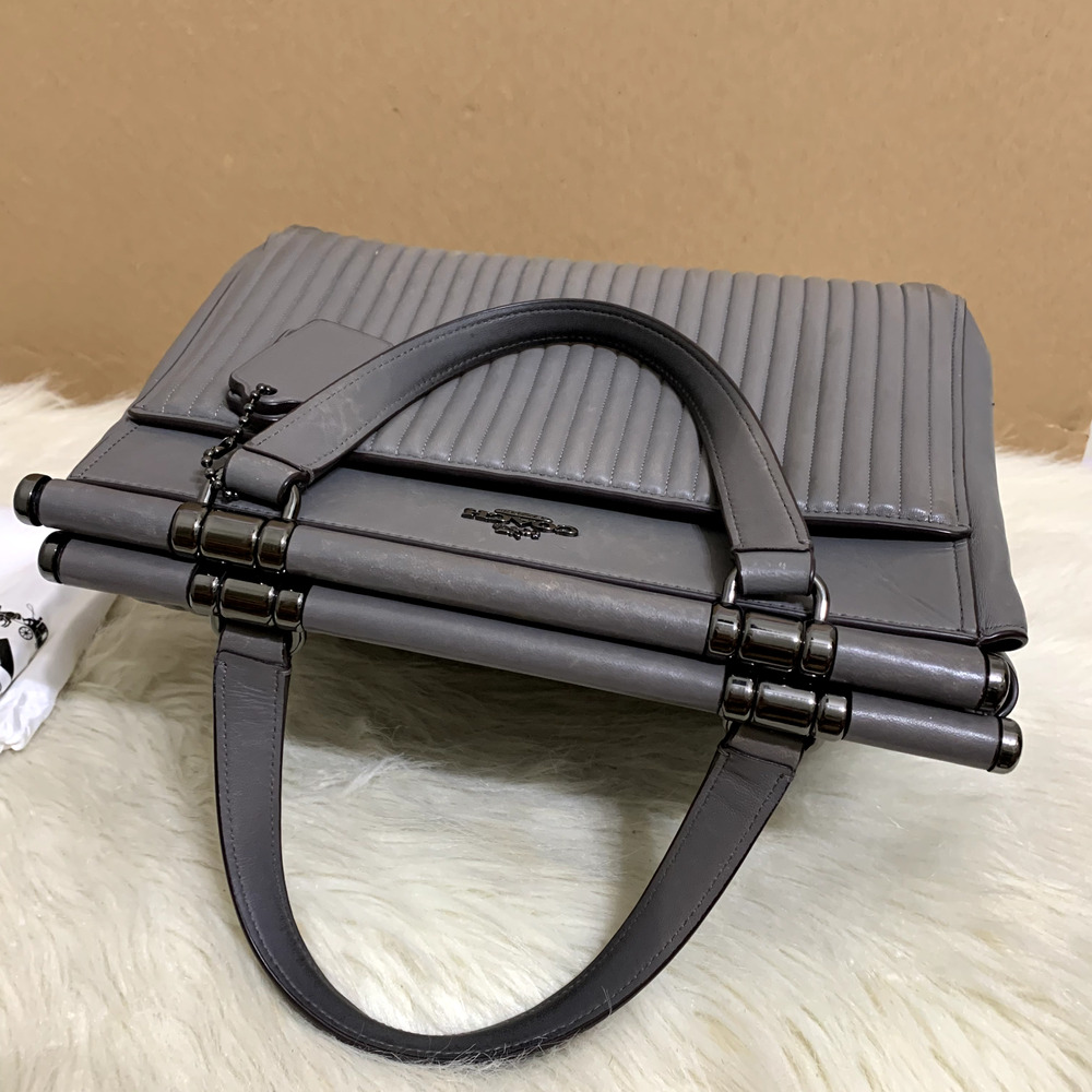 COACH Gray Linear Quilted Leather GRACE Structured Dowel Top Satchel #22728 - Picture 7 of 16